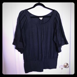 Anthropologie navy top with large flowy sleeves